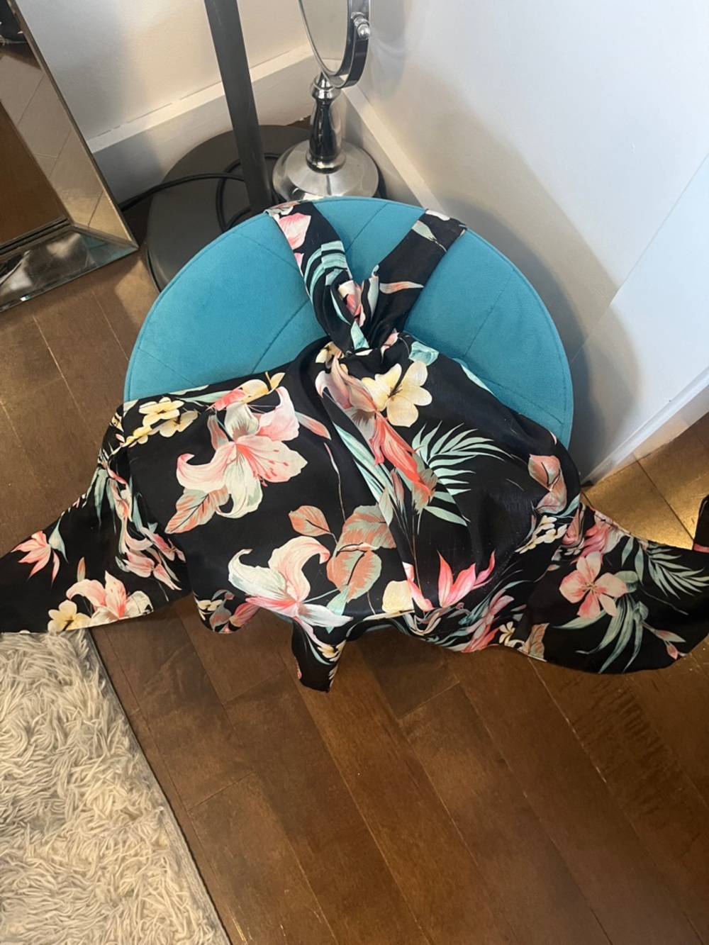 Topshop Black Floral Shell with Pink and Cream Blooms